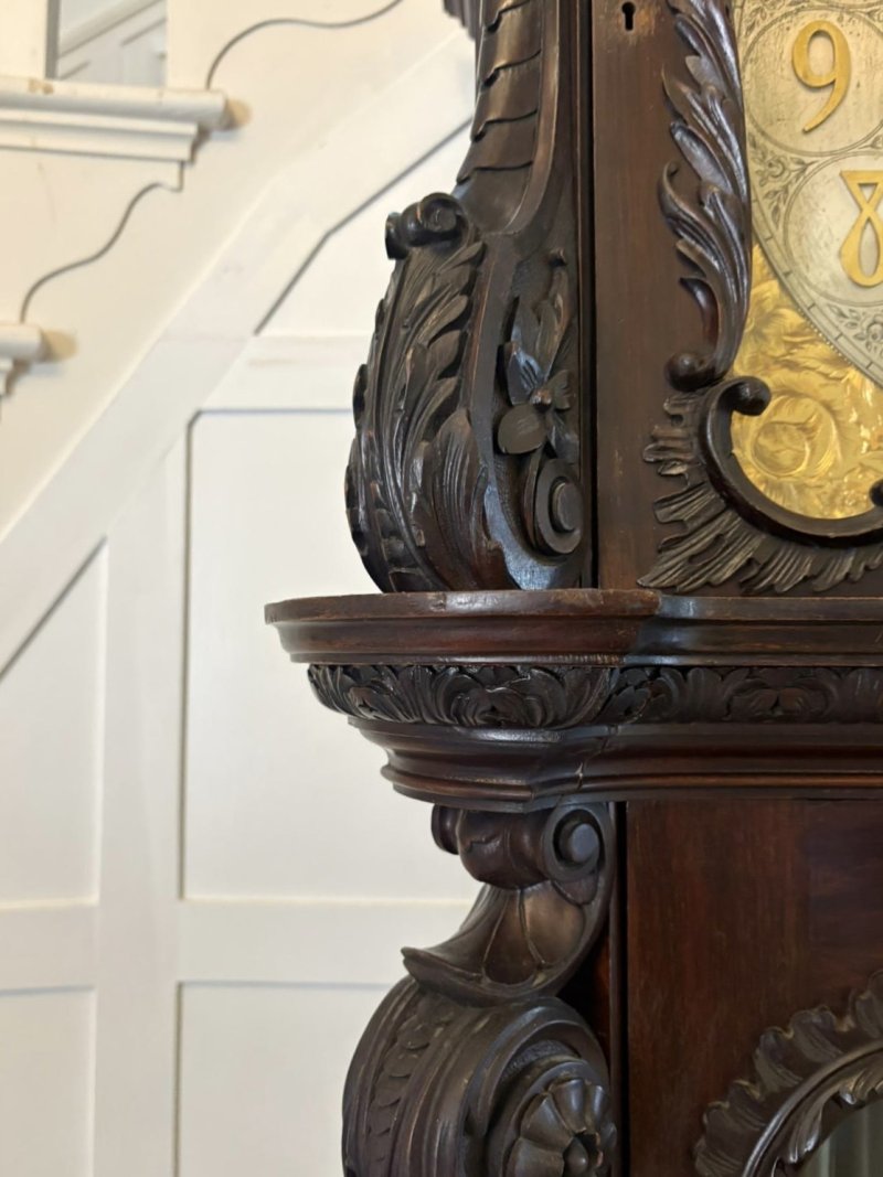 Antique Exhibition Quality Carved Mahogany Nine Tube Chiming Longcase Clock - Image 17